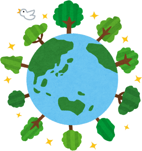 Illustration of a Healthy Earth Surrounded by Trees and Flying Birds